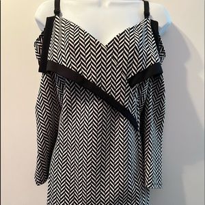 Fashion To Figure Off the Shoulder Dress, Black and White, Size 14-16